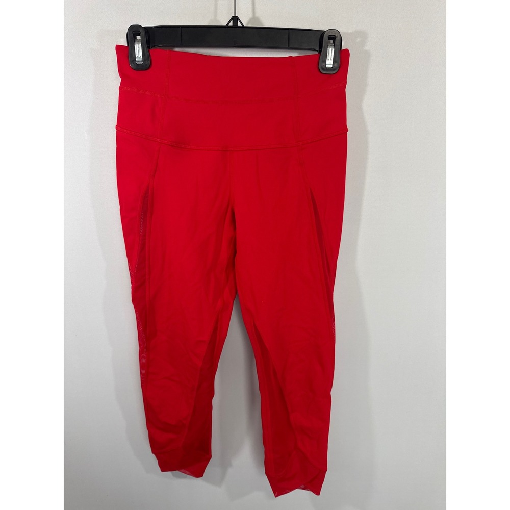 Zella Womens Red Mesh Panel High Rise Cropped Capri Activewear Leggings Small